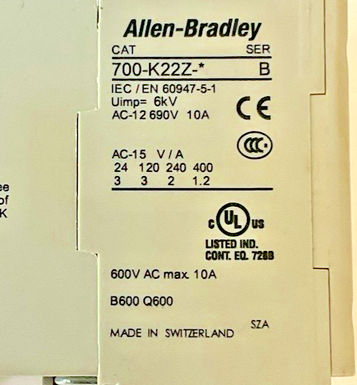 ALLEN BRADLEY 700-K22Z-*  CONTROL RELAY SER.B 600VAC 10A ****LOTOF2****1