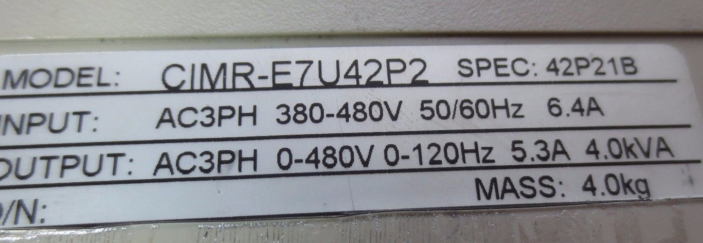 YASKAWA CIMR-E7U42P2 INVERTER DRIVE 480VAC 5.3A 4.0kVA NOT WORKING or FOR PARTS5