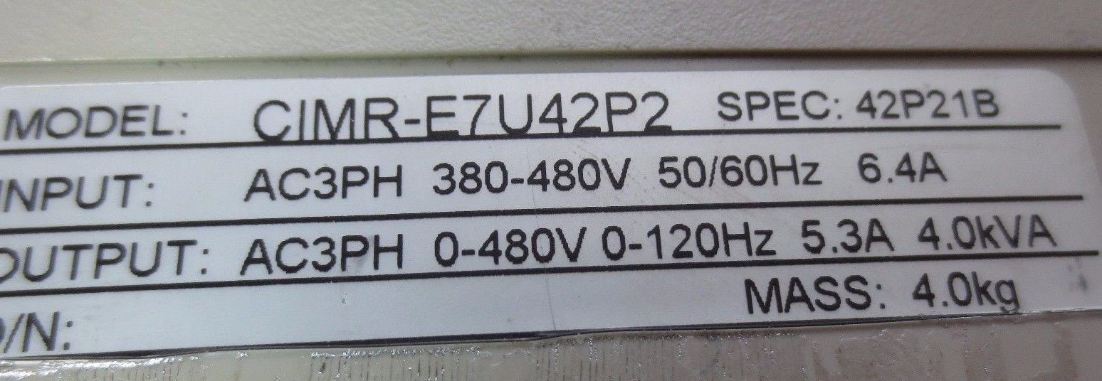 YASKAWA CIMR-E7U42P2 INVERTER DRIVE 480VAC 5.3A 4.0kVA NOT WORKING or FOR PARTS5
