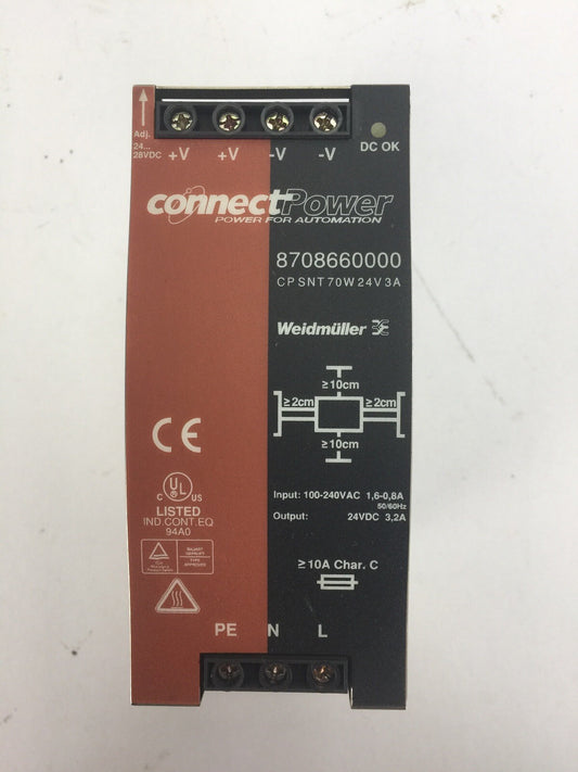 WEIDMULLER 8708660000 CONNECT POWER SUPPLY INPUT 100-240VAC 1.6-0.8A OUTPUT 24VD0