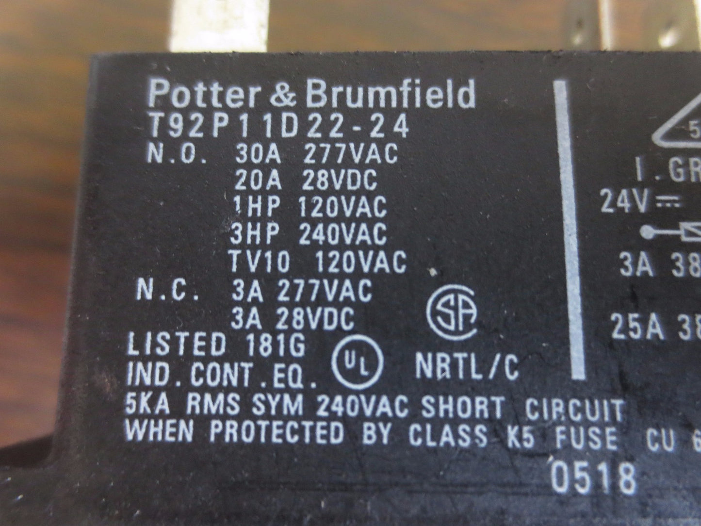 POTTER & BRUMFIELD T92P11D22-24 POWER RELAY - N.O. - SEE PIx for SPECS1