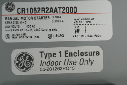 GENERAL ELECTRIC CR1062R2AAT2000 MANUAL MOTOR STARTER, 2-POLE / NEW SURPLUS7