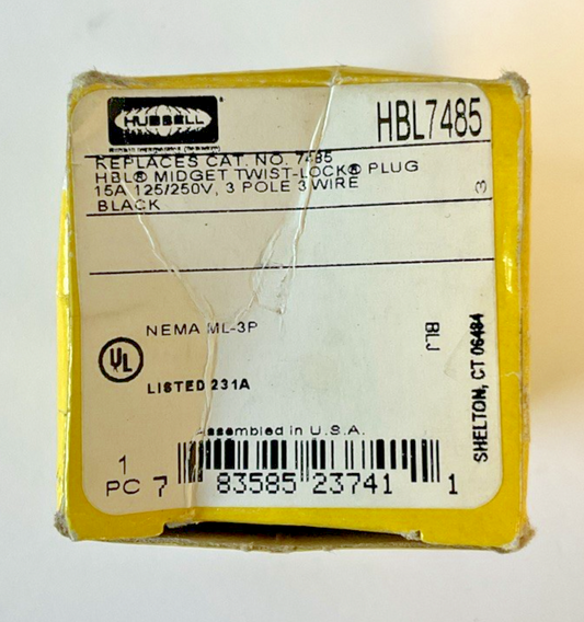 HUBBELL HBL7485 TWIST LOCK PLUG 250V 3POLE 3WIRE 15A0