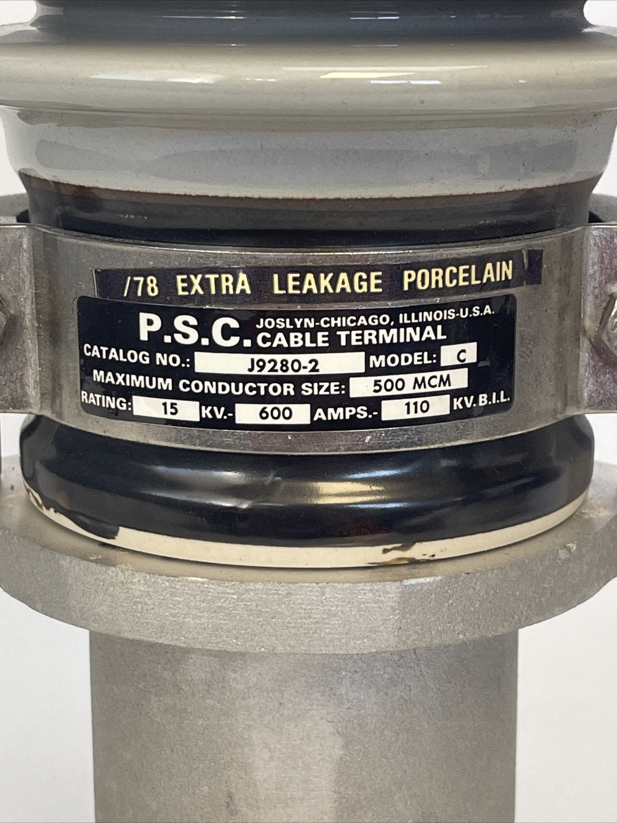 JOSLYN J9280-2 P.S.C. CABLE TERMINAL 500 MCM 15KV 600AMP 110 KV.B.I.L. MODEL C1
