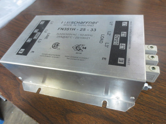 SCHAFFNER FN351H-25-33 POWER LINE FILTER 3x520/300VAC 50-60Hz 25A0