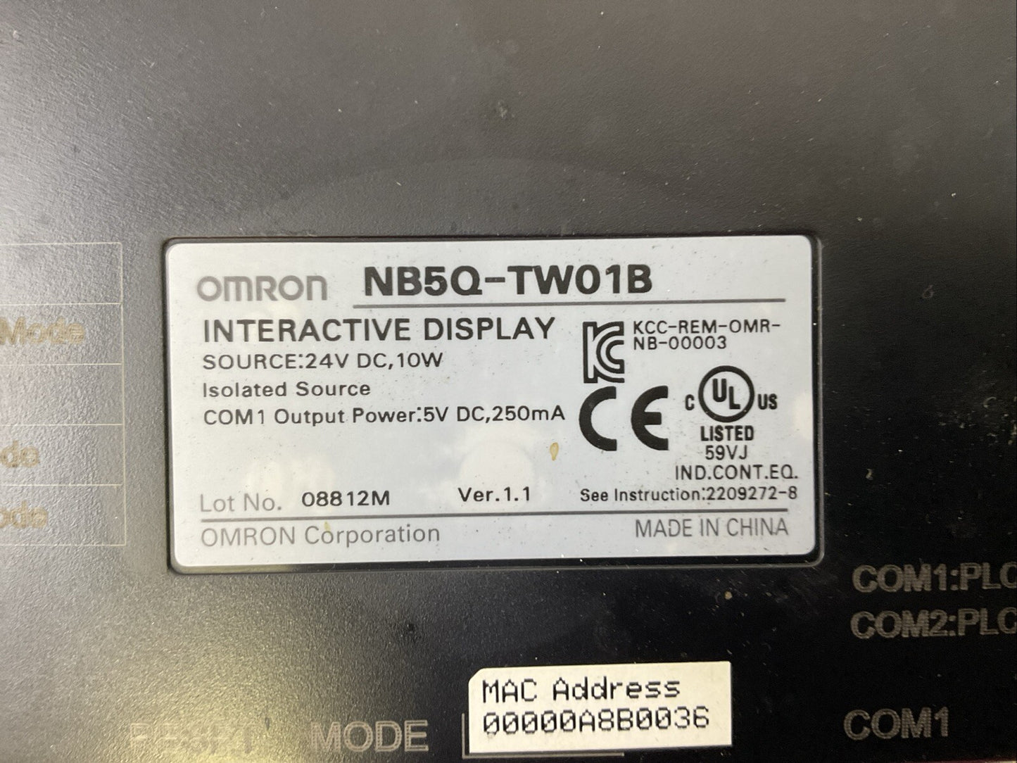 OMRON NB5Q-TW01B INTERACTIVE DISPLAY SOURCE 24VDC 10W OUTPUT POWER 5VDC 250mA2