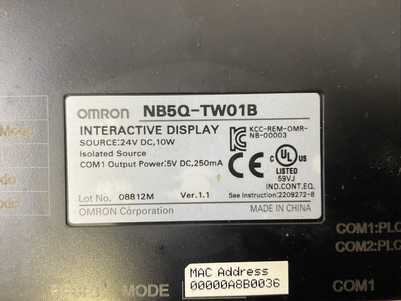 OMRON NB5Q-TW01B INTERACTIVE DISPLAY SOURCE 24VDC 10W OUTPUT POWER 5VDC 250mA2