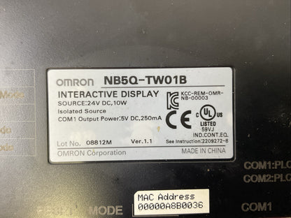 OMRON NB5Q-TW01B INTERACTIVE DISPLAY SOURCE 24VDC 10W OUTPUT POWER 5VDC 250mA2