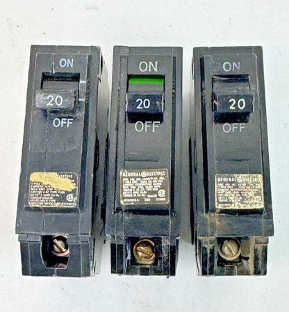 GE *LOT OF 3* - THQL1120 - CIRCUIT BREAKERS - 1 POLE, 20 A, 240 VAC, TYPE THQL1