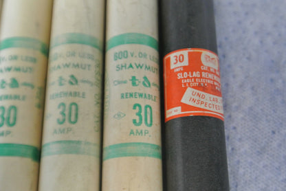 MIXED LOT of 6 RENEWABLE FUSES / 30A / 600V / GOULD, SHAWMUT, EAGLE 1