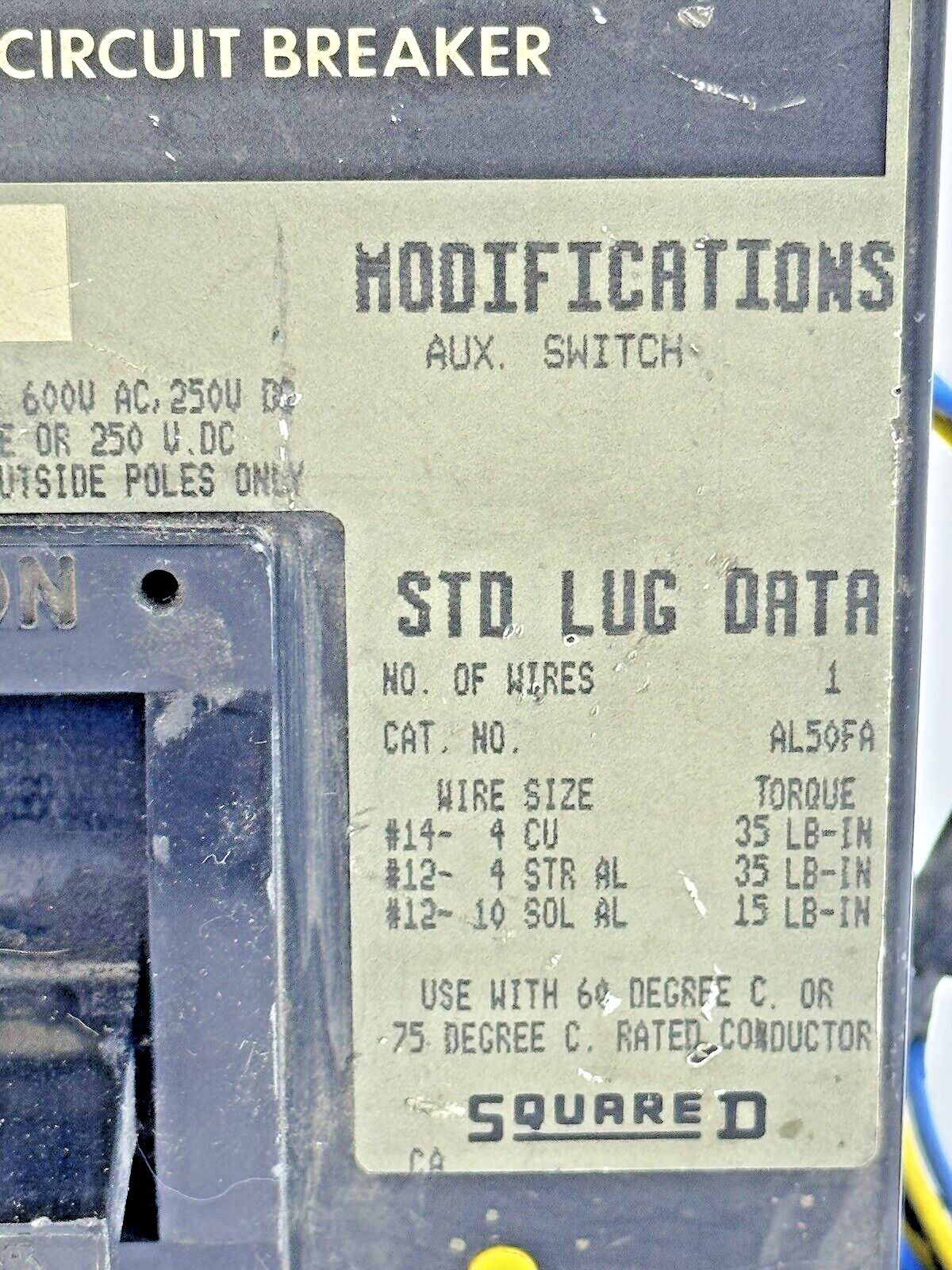 SQUARE D - FAL360151212 - CIRCUIT BREAKER W/ AUX SWITCH - 3 POLE/ 15 A/ 600 VAC3