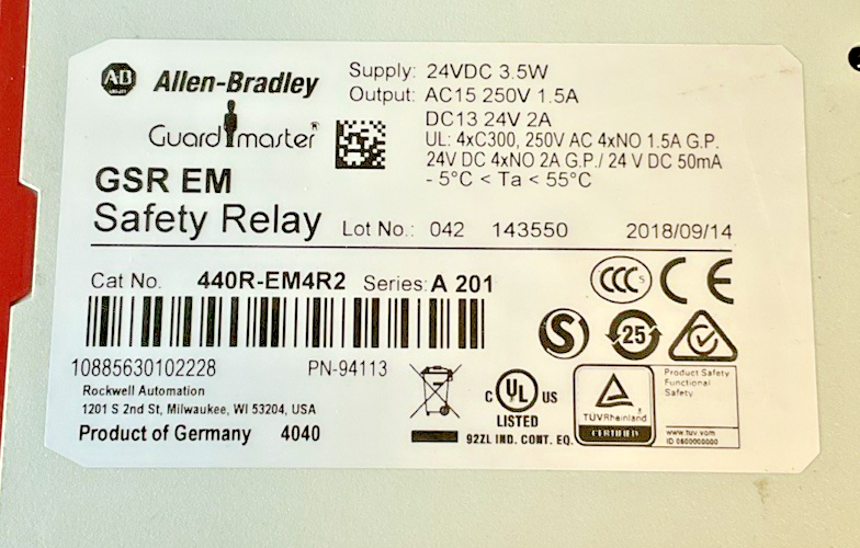 ALLEN BRADLEY 440R-EM4R2 SAFETY RELAY SER.A 201 24VDC GSR EM1