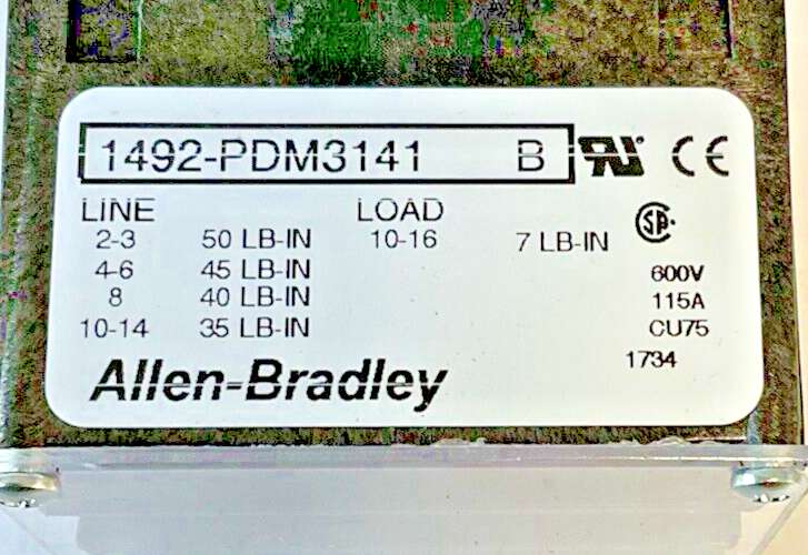 ALLEN BRADLEY 1492-PDM3141 TERMINAL BLOCK SER.B 600V 115A1