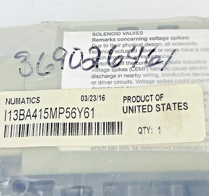 NUMATICS - I13BA415MP56Y61 - ASCO - SOLENOID VALVE - 24 VDC - 4 WATTS W/ BRIDGE3