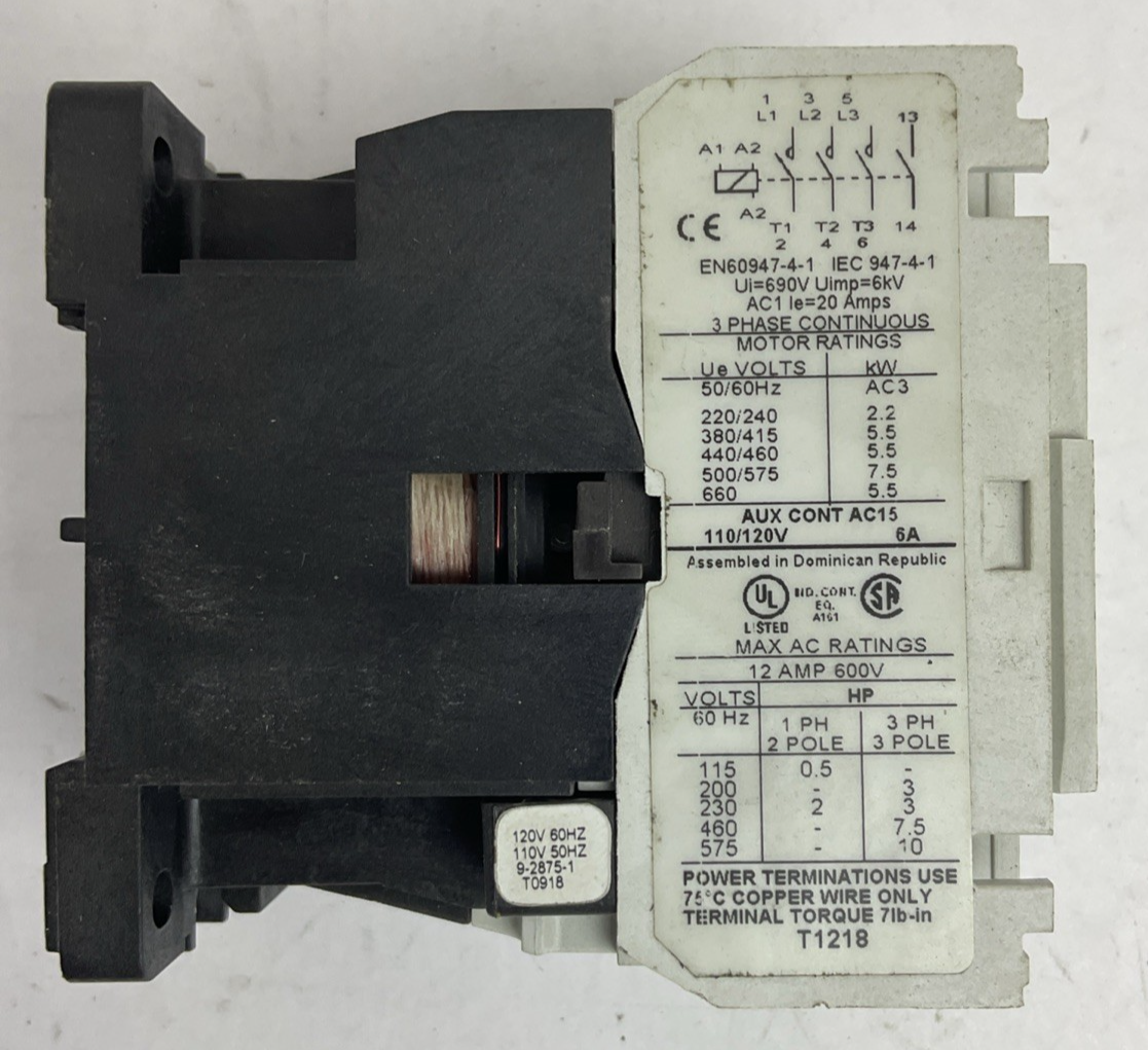 EATON CE15CNS3 SER B1 600VAC 12A 3PH 10HP CONTACTOR 120V 60HZ 110V 50HZ COIL1