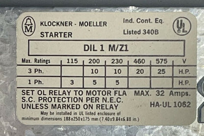 KLOCKNER MOELLER S3GK23X30X17.5/M+W INDUSTRIAL CONTROL PANEL DIL 1 M-Z1 STARTER2