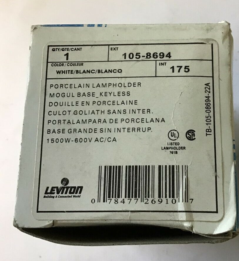 LEVITON 105-8694 PORCELAIN LAMPHOLDER 1500W-600VAC 1