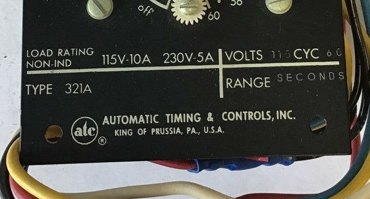 ATC 321A-007-A-01X1XC3 TIME DELAY RELAY TYPE 321A 115VOLTS 60CYC3