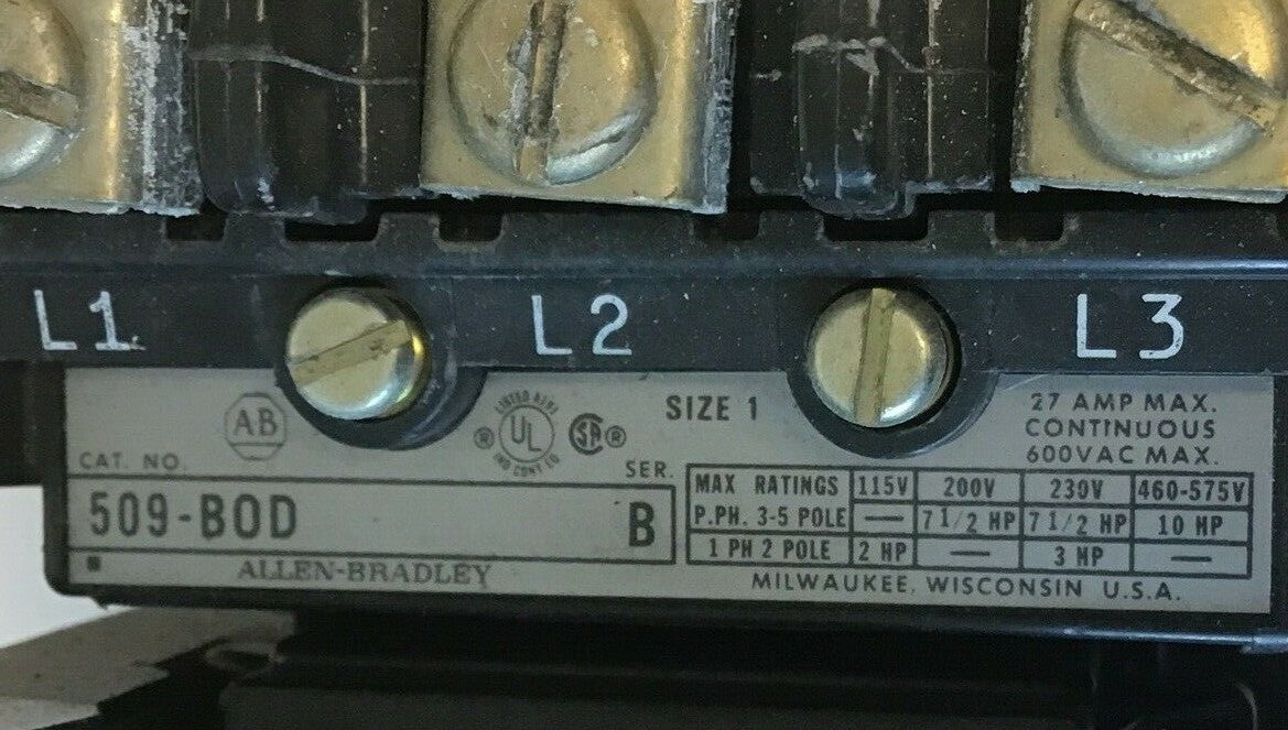 ALLEN BRADLEY 509-BOD STARTER SIZE 1 SER.B W/CB236 COIL W30 HEATER1