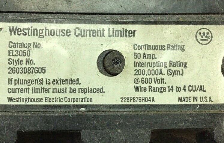 WESTINGHOUSE EL3050 CURRENT LIMITER 50A 600VOLT 2603D87G051