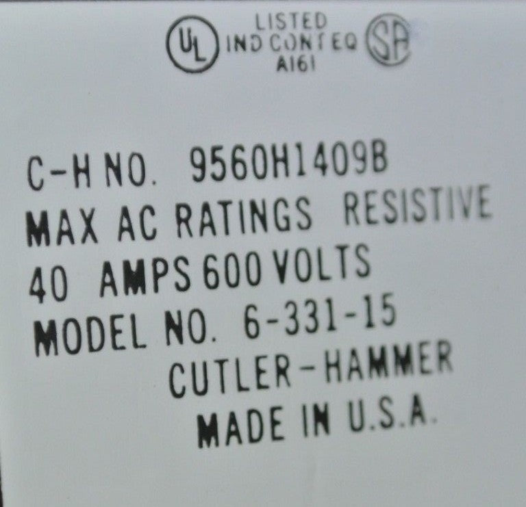 CUTLER-HAMMER 9560H1409-49 DEF PURPOSE CONTACTOR 40A 104/120V COIL 9560H1409B1