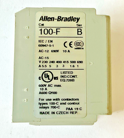 ALLEN BRADLEY 100-F AUX CONTACT BLOCK SER.B  10A 600V ***LOTOF4***1