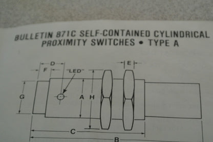 ALLEN-BRADLEY 871C-A3A12 CYLINDRICAL INDUCTIVE PROXIMITY SWITCH / 10-30VDC 3mm5