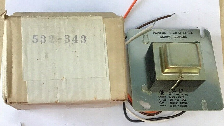 POWERS REGULATOR CO. 134-17 PRI.120V 60HZ SEC. 25V 40VA CLASS 2 0