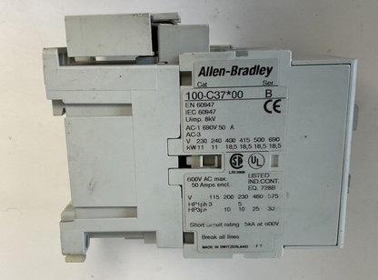 ALLEN BRADLEY 100-C37*00 CONTACTOR SER.B W/100-S SER.A 600VAC 50AMPS9