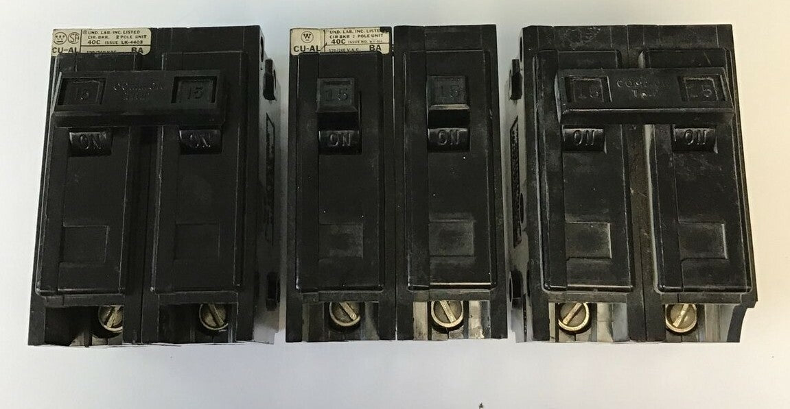 WESTINGHOUSE BA215 QUICKLAG CIRCUIT BREAKER 15A 2POLE ***LOTOF3***0