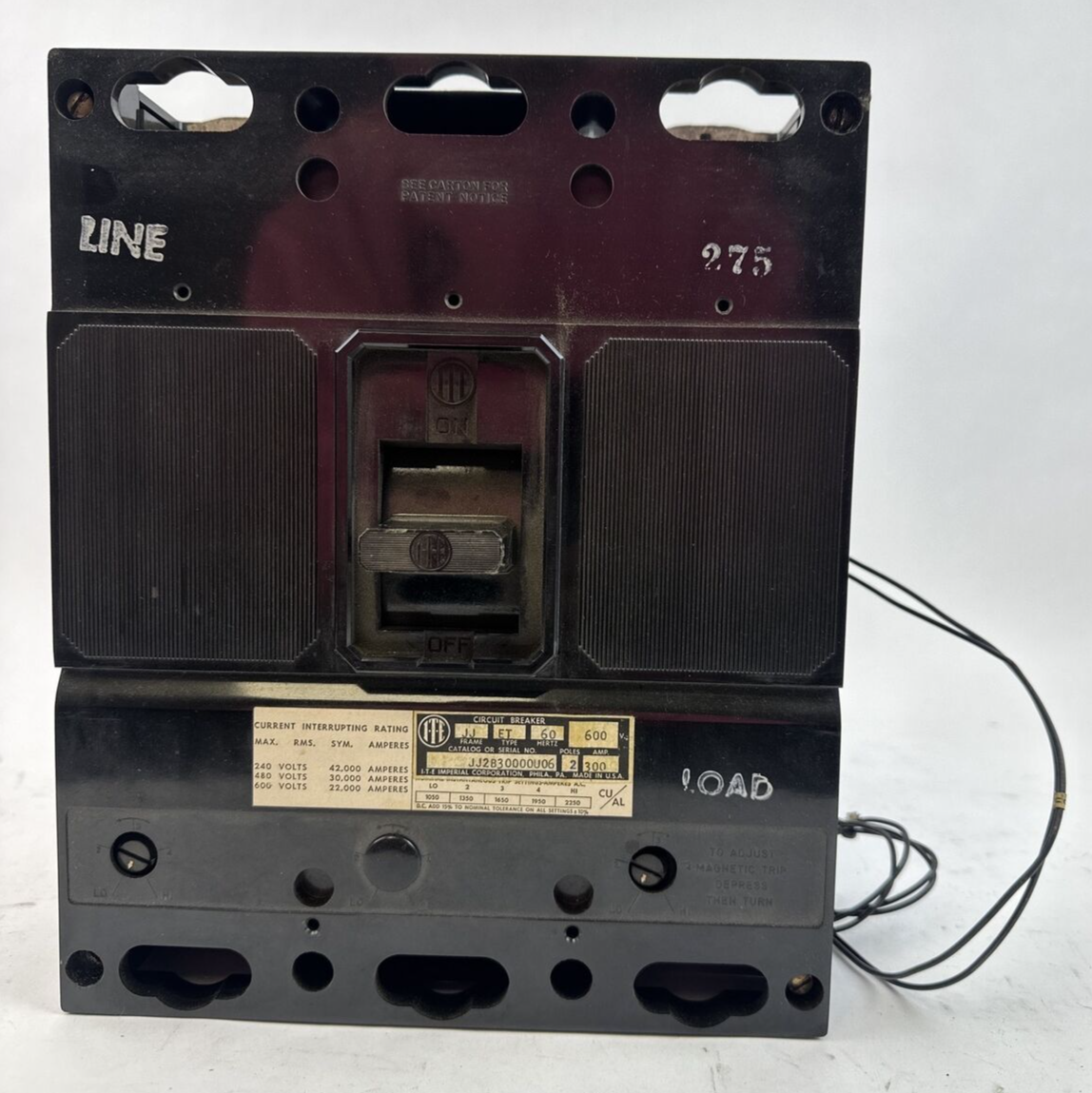 ITE JJ2B30000U06 CIRCUIT BREAKER 2POLE 300AMP 600VAC 250VDC JJ FRAME ET TYPE0