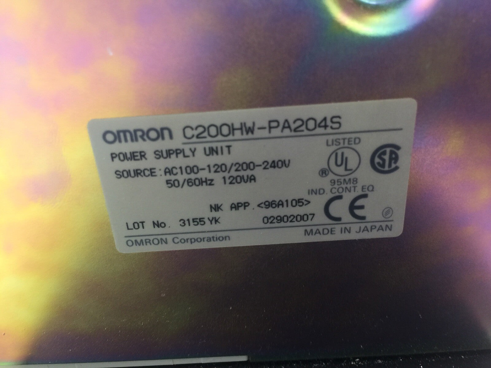 OMRON CS1W-BC053 BASE UNIT W/ C200HW-PA20S POWER SUPPLY 100-120/200-240VAC2