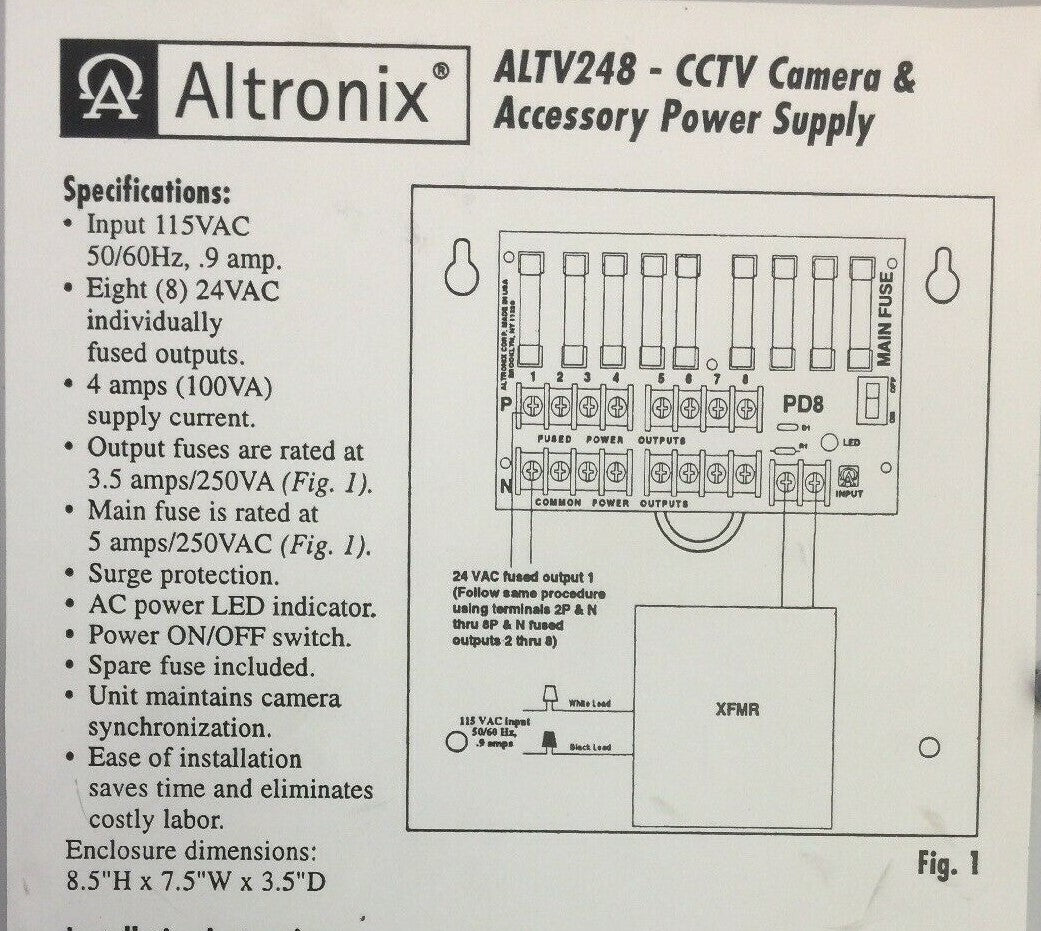 ALTRONIX ALTV248 CCTV CAMERA & ACCESSORY POWER SUPPLY 8 24VAC FUSED OUTPUT1