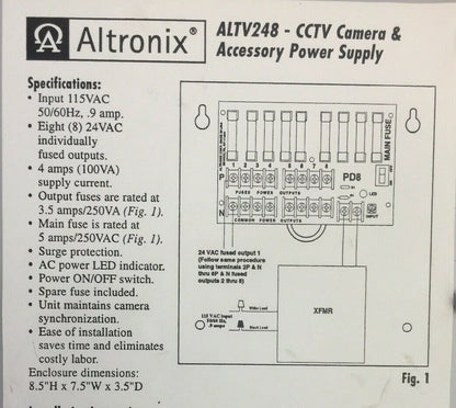 ALTRONIX ALTV248 CCTV CAMERA & ACCESSORY POWER SUPPLY 8 24VAC FUSED OUTPUT1