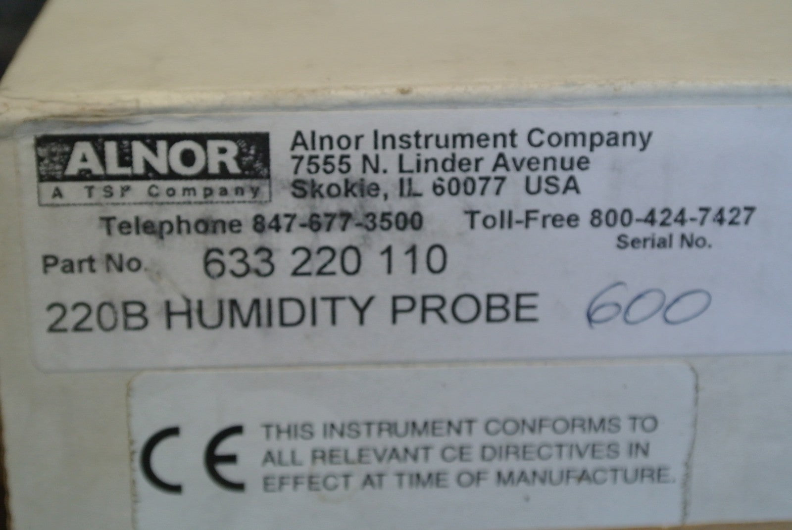 ALNOR / TSP - 220B  HYGROMETER / RELATIVE HUMIDITY PROBE  RECALIBRATED w/ MANUAL8