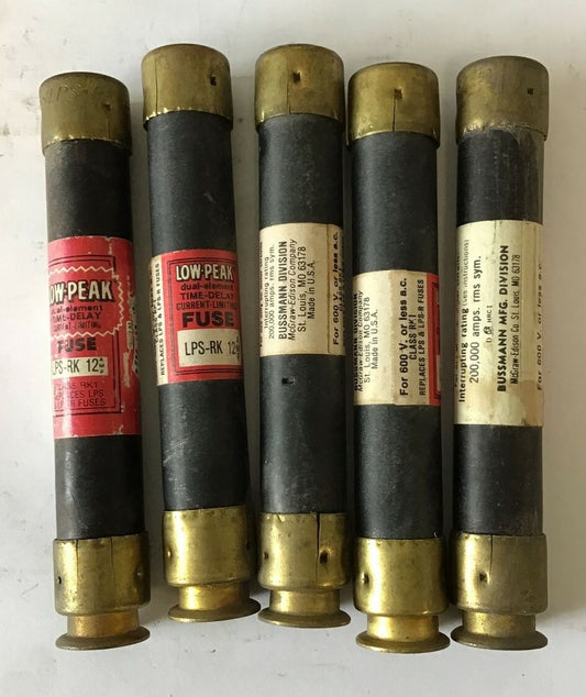 BUSSMANN LPS-RK 12 DUAL ELEMENT LOW PEAK TIME DELAY FUSE 12A 600V ***LOTOF5***0