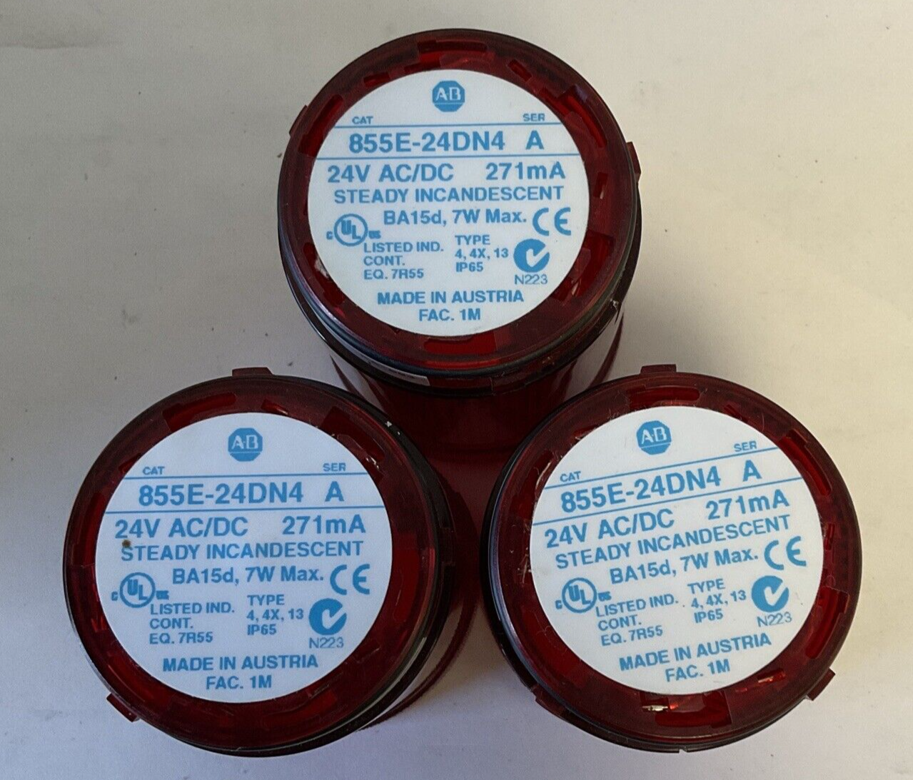ALLEN BRADLEY 855E-24DN4 STEADY INCANDESCENT COVER SER.A 24VAC/DC 7W***LOTOF3***0