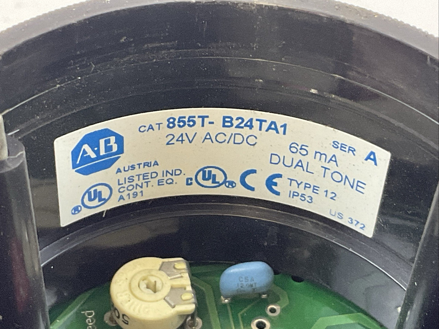 ALLEN BRADLEY 855T-B24TA1 SER A 24V SIREN SOUND MODULE FOR STACK LIGHT DUAL TONE1