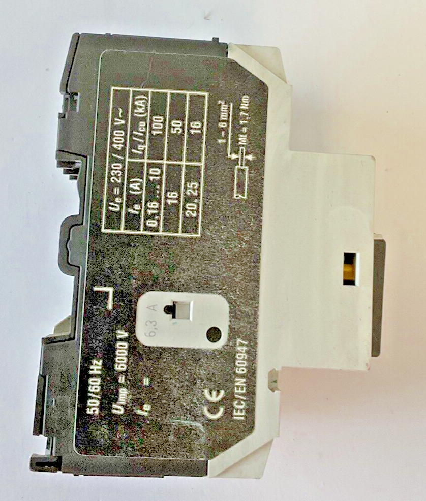 MOELLER PKZM0-6.3 CIRCUIT BREAKER SER.02 600VAC W/NHI11-PKZ0 AUX CONTACT3