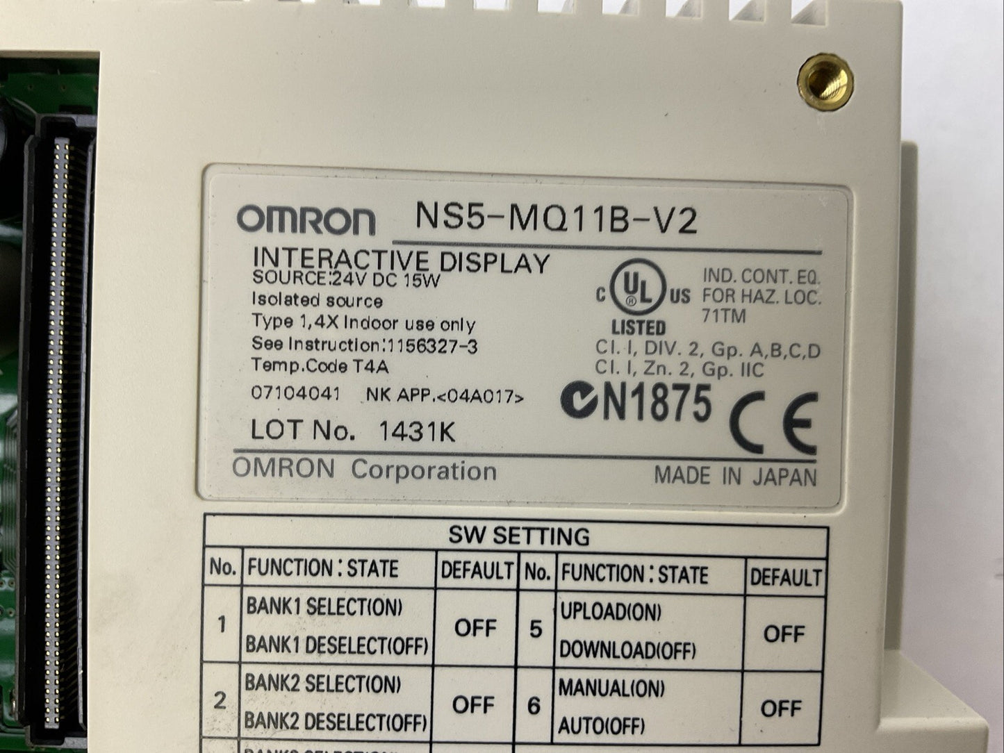 OMRON NS5-MQ11B-V2 INTERACTIVE DISPLAY 24VDC 15W4