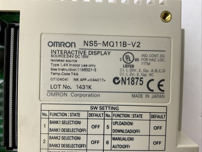 OMRON NS5-MQ11B-V2 INTERACTIVE DISPLAY 24VDC 15W4