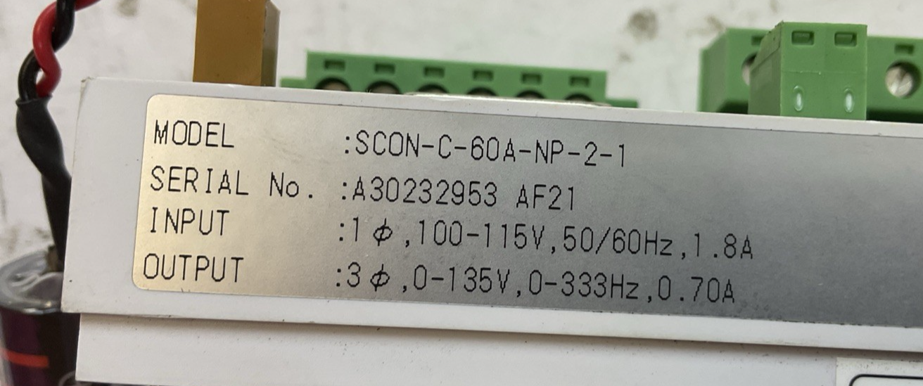IAI SCON-C-60A-NP-2-1 SERVO CONTROLLER OUTPUT 0-135V RCS2-SA7C-A-60-4-300-T2-S1