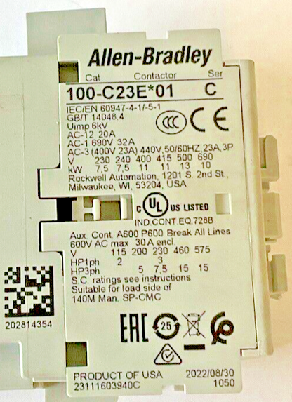 ALLEN BRADLEY 100-C23E*01 CONTACTOR SER.C 24VDC2