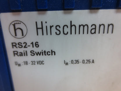 HIRSCHMANN RS2-16 UNMANAGED ETHERNET RAIL SWITCH - 18-32VDC, 0.35-0.25A2