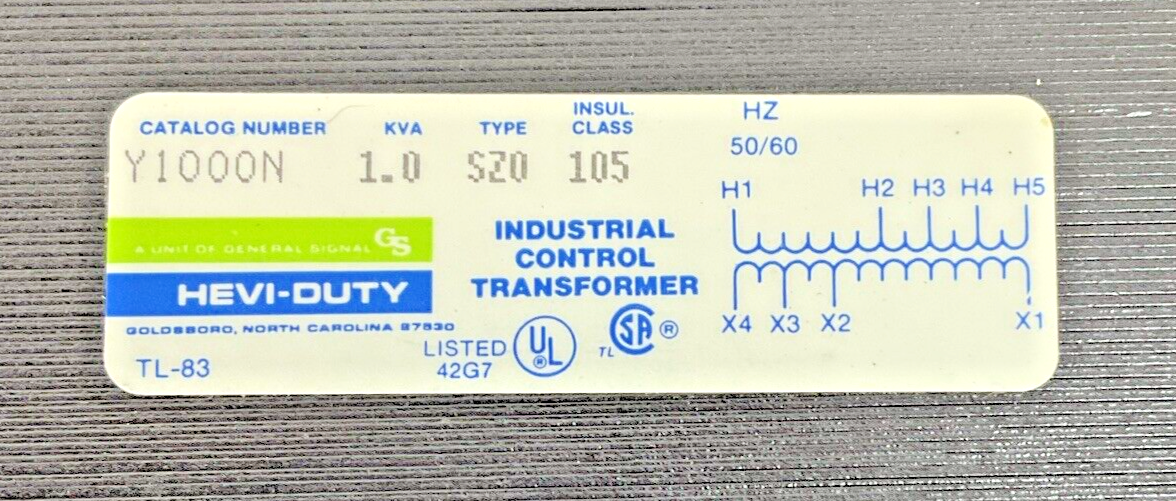 HEVI-DUTY Y1000N TRANSFORMER 1KVA SZ0 50/60HZ1