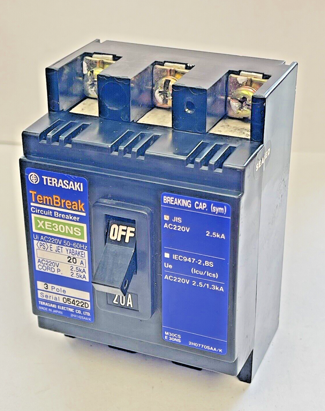 TERASAKI - XE30NS- CIRCUIT BREAKER - 3 POLE, 20 AMP, 50-60Hz, 220 VAC0