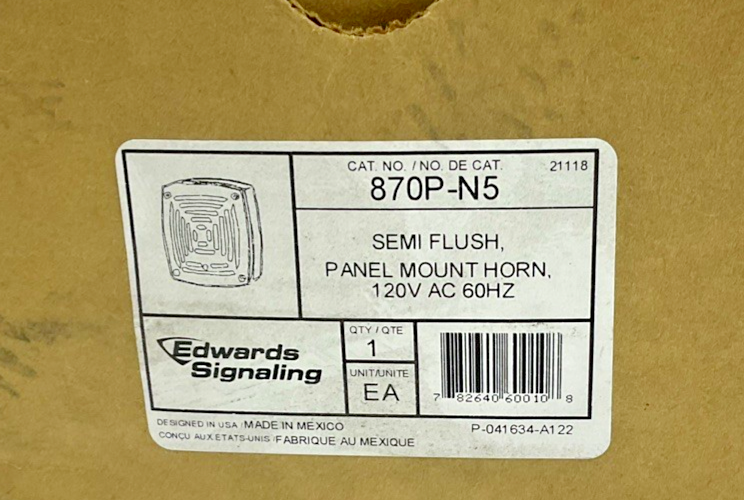 EDWARDS SIGNALING 870P-N5 SEMI FLUSH  PANEL MOUNT HORN 120VAC 60HZ1