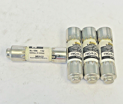 BUSSMANN *LOT OF 4* - FNQ-R-25 - 25 AMP, 600 VAC, TIME-DELAY, CLASS CC FUSES1