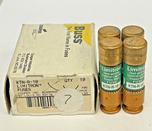 BUSSMANN - *BOX OF 4* - KTN-R-10 - 10 AMP, 250 VAC, FAST-ACTING, CURRENT-LIMIT0