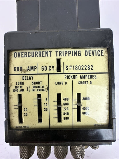 OVERCURRENT TRIPPING DEVICE 600AMP 60CY MODEL#??? MAKE????1